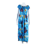 SHORELINE Cayman Islands Stretch Womens A-Line Dress Blue Floral Long S
