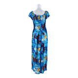 SHORELINE Cayman Islands Stretch Womens A-Line Dress Blue Floral Long S