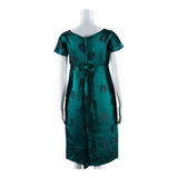 MISS ELLIETTE Bow Back Lined Womens Day Dress Green Geometric Midi XS