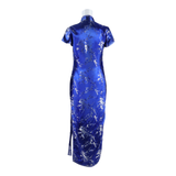 Side Slits Womens Pencil Dress Blue Floral Short Sleeve Short XS