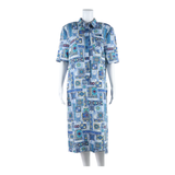 MARKWALD Collared Womens Shirt Dress Blue Geometric Short Sleeve Long UK 12