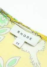 RHODE Birds Womens Wrap Dress Yellow Floral Short Sleeve Long XS