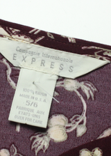 EXPRESS Pleated Womens Maxi Dress Maroon Floral Short Sleeve Long M