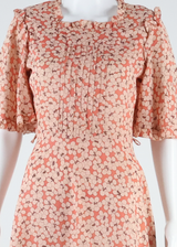 Womens A-Line Dress Pink Floral Short Sleeve Long S