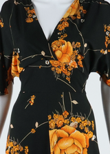 LES'S Belted Womens A-Line Dress Black Floral Long XS