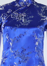 Side Slits Womens Pencil Dress Blue Floral Short Sleeve Short XS