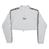 ADIDAS Cropped Womens Sweatshirt Grey 1/4 Zip UK 6
