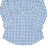 CARHARTT Womens Shirt Blue Check 3/4 Sleeve S