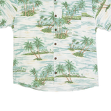 BULL HEAD Palm Tree Print Mens Hawaiian Shirt White Floral M