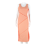 KAREN MILLEN Womens Pencil Dress Red Striped Sleeveless Midi UK 10