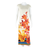 ISSA Lined Womens Day Dress Beige Floral Sleeveless Midi L