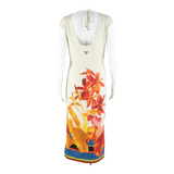 ISSA Lined Womens Day Dress Beige Floral Sleeveless Midi L
