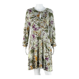 CAMOMILLA Womens Day Dress Green Viscose Crazy Pattern Long Sleeve Midi M