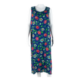 IMPRESSIONS Womens Shift Dress Blue Floral Sleeveless Midi L
