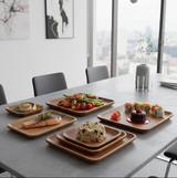 Anygleam Brown 6pcs Acacia Wood Plate Food Kitchen Tableware