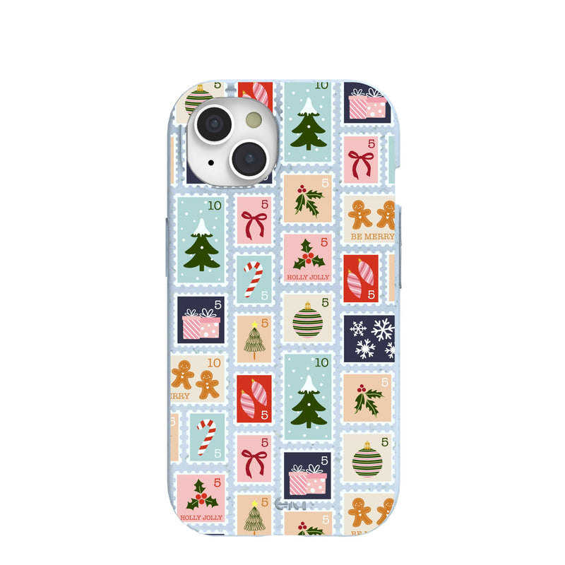 Powder Blue Noel Stamps iPhone 15 Case