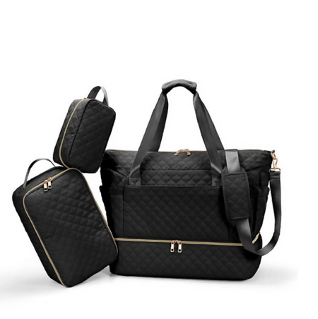 Anymom Mommy Diaper Bag Black Handbag 3 pcs Set with Multiple Pocket Design for Travel Outdoor Changing Fashion Mom Shoulder Bags