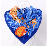 Anyyou Fashion Premium Satin Square Scarf – Romantic Floral Blue Silk-Feel Neckwrap for Women