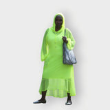 Aphrodite Neon Lime Holiday Resort Midi Dress With Hoodie -Inclusive Plus Size up to UK 16 / US 12