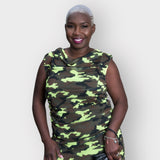Boudicca Summer Neon Lime Camouflage Midi Dress -Inclusive Plus Size up to UK 26 / US 22