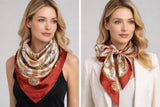 Anyyou Fashion Premium Satin Square Scarf – Beige Red 649 Silk-Feel Neckwrap for Women