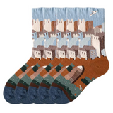 Anyfootwear 5 Pairs Size 5-9 Unisex Long Socks Cartoon House Painting Print Design Warm Winter Socks Comfortable Casual Foot Accessories