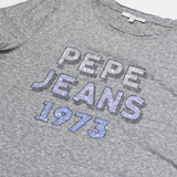 PEPE JEANS Rhinestones Womens T-Shirt Grey XS