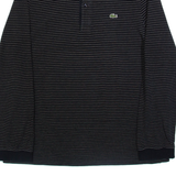 LACOSTE Mens Polo Shirt Black Striped Long Sleeve L