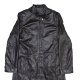 PROUD FOOT Padded Shoulders Womens Trench Jacket Black Leather M