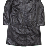 PROUD FOOT Padded Shoulders Womens Trench Jacket Black Leather M