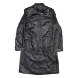 PROUD FOOT Padded Shoulders Womens Trench Jacket Black Leather M