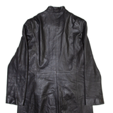 PROUD FOOT Padded Shoulders Womens Trench Jacket Black Leather M