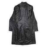 PROUD FOOT Padded Shoulders Womens Trench Jacket Black Leather M