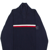 TOMMY HILFIGER TH FLEX Mens Patterned Jumper Blue Striped 1/4 Zip Tight Knit 2XL