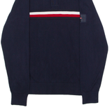TOMMY HILFIGER TH FLEX Mens Patterned Jumper Blue Striped 1/4 Zip Tight Knit 2XL