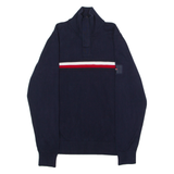 TOMMY HILFIGER TH FLEX Mens Patterned Jumper Blue Striped 1/4 Zip Tight Knit 2XL