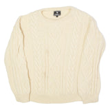 JOHN PARTRIDGE Mens Aran Jumper Cream Crew Neck Cable Knit Wool L