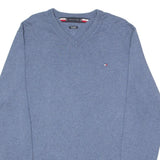 TOMMY HILFIGER Mens Jumper Blue V-Neck Tight Knit XL