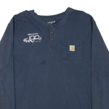 CARHARTT Loose Fit Mens T-Shirt Blue Long Sleeve Button Neck XL
