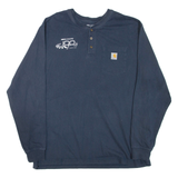 CARHARTT Loose Fit Mens T-Shirt Blue Long Sleeve Button Neck XL
