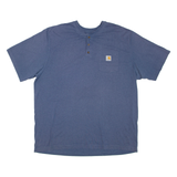 CARHARTT Loose Fit Mens T-Shirt Blue Button Neck 2XL