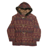 Womens Overcoat Jacket Purple Hooded Geometric L