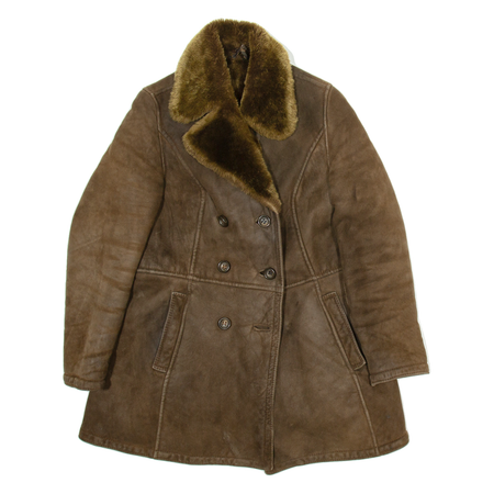 Womens Overcoat Jacket Brown Leather S