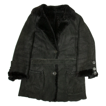 Womens Overcoat Jacket Black Leather M