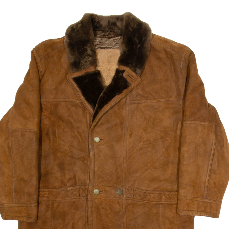 GIZMOS Womens Overcoat Jacket Brown Leather L