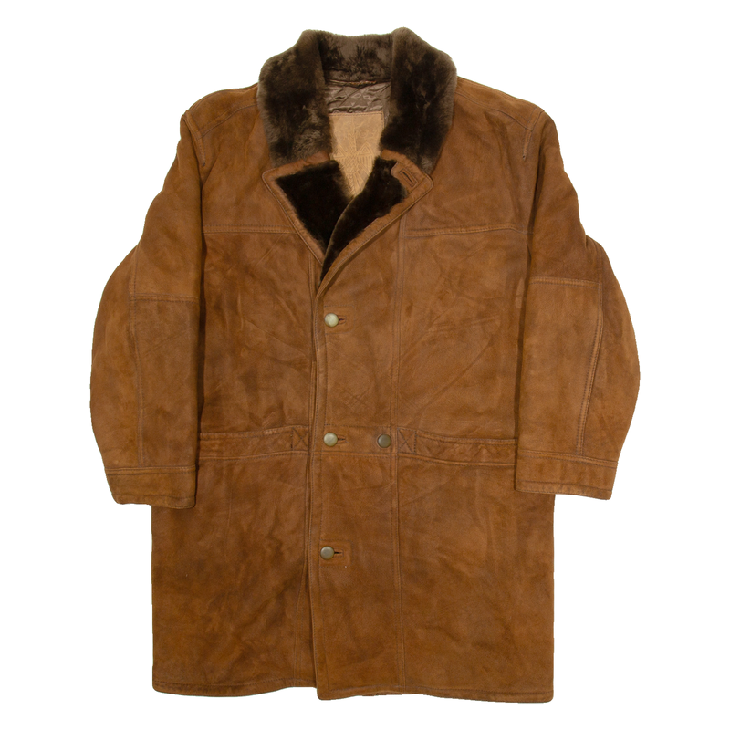 GIZMOS Womens Overcoat Jacket Brown Leather L