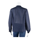 Semi Sheer Womens Shirt Blouse Blue Collared Long Sleeve Floral L