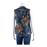 Womens Sleeveless Top Blue Collared Sleeveless Crazy Pattern S
