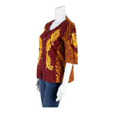 Womens Printed Blouse Maroon 3/4 Sleeve 90s Floral M