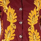 Womens Printed Blouse Maroon 3/4 Sleeve 90s Floral M